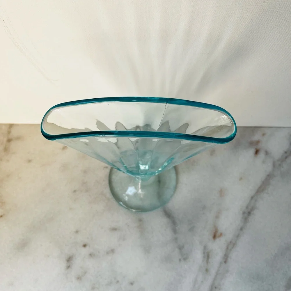 Antique blue glass fan vase